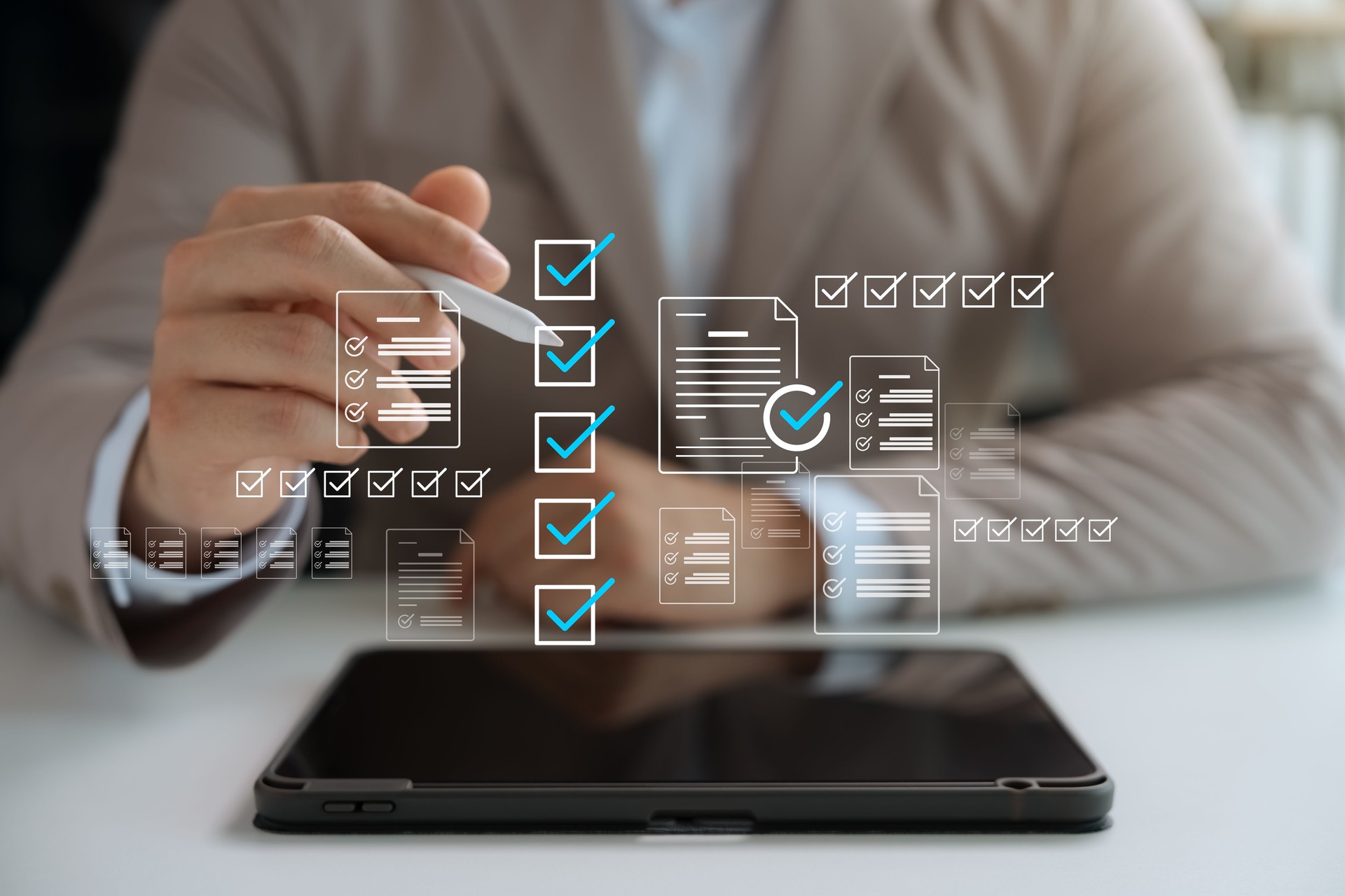 Concept of business performance tracking and evaluation,  digital form checklist.